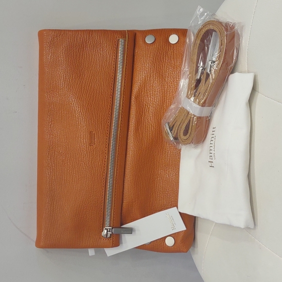 Hammitt VIP candlelight orange large brushed silver handbag clutch crossbody NEW